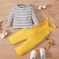 2-piece Toddler Girl Stripe Long-sleeve Top and 100% Cotton Halter Overalls Set Yellow