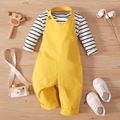 2-piece Toddler Girl Stripe Long-sleeve Top and 100% Cotton Halter Overalls Set Yellow