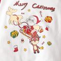 Christmas Santa with Reindeer and Letter Print Striped Long-sleeve Baby Cotton Jumpsuit White