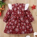 Christmas All Over Snowflake Print Red Plaid Long-sleeve Baby Dress Red