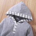 2-piece Baby Girl/Boy Striped Button Design Hoodie Sweatshirt and Pants Set Grey