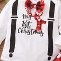 Christmas 3pcs Baby Reindeer and Letter Print Cotton Long-sleeve Romper with Red Plaid Trousers Set White