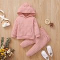 2-piece Baby Girl Solid Color Cable Knit Textured Hoodie Sweatshirt and Pants Set Pink