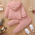 2-piece Baby Girl Solid Color Cable Knit Textured Hoodie Sweatshirt and Pants Set Pink