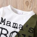 2pcs Baby Letter Print Color Block Long-sleeve Romper and Hollow-out Trousers Set Army green