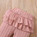 2pcs Baby Girl Solid Cable Knit Long-sleeve Romper and Layered Ruffle Trousers Set Pink image 4