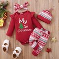 Christmas Baby 3pcs Tree and Letter Print Red Long-sleeve Romper and Pants Set Red