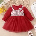 Baby Girl Tweed Faux-two Long-sleeve Glitter Sequined Mesh Dress Red image 1