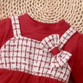 Baby Girl Tweed Faux-two Long-sleeve Glitter Sequined Mesh Dress Red image 3