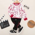 Valentine's Day 2-piece Toddler Boy Love Letter Print Hoodie Sweatshirt and Pants Set Color block