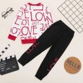 Valentine's Day 2-piece Toddler Boy Love Letter Print Hoodie Sweatshirt and Pants Set Color block