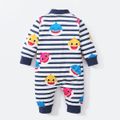 Baby Shark Baby Boy Colorblock and Striped Long-sleeve Jumpsuit Navy