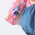Baby Shark 2pcs Baby Girl Colorblock Heart Print Bowknot Bodysuit with Headband Pink