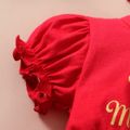 Mother's Day 2pcs Baby Girl Red Puff-sleeve Letter Print Glitter Love Heart Mesh Dress with Headband Set Red