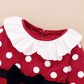 2pcs 95% Cotton Long-sleeve Red Polka Dots Splicing Mesh Romper Dress with Headband Set Red