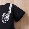 Baby Boy Headphones & Newspaper Print Splice Short-sleeve Jumpsuit Black