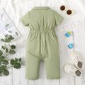 100% Cotton Baby Boy/Girl Solid Short-sleeve Zipper Jumpsuit with Pockets Green