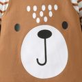 2pcs Baby Boy/Girl 95% Cotton Bear Print Spliced Striped Long-sleeve Jumpsuit with Hat Set Brown