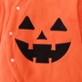 Halloween Baby Boy/Girl Pumpkin Pattern Hooded Long-sleeve Snap Fleece Jumpsuit Orange