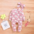Baby 2pcs Cloud Allover Long-sleeve Pink or Yellow Jumpsuit with Headband Set Pink