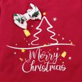 Christmas 3pcs Baby Girl 95% Cotton Long-sleeve Xmas Tree & Letter Graphic Red Romper and Pretty Floral Print Ruffle Bow Suspender Pants with Headband Set Red image 5