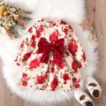 Baby Girl Allover Red Floral Print Long-sleeve Bow Front Dress Burgundy image 1
