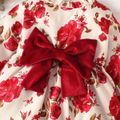 Baby Girl Allover Red Floral Print Long-sleeve Bow Front Dress Burgundy image 4