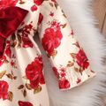 Baby Girl Allover Red Floral Print Long-sleeve Bow Front Dress Burgundy image 5