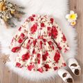 Baby Girl Allover Red Floral Print Long-sleeve Bow Front Dress Burgundy image 2