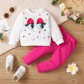 2pcs Baby Girl Long-sleeve Graphic Sweatshirt and Solid High Waist Leggings Pants Set Hot Pink image 3