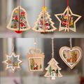 Christmas Wooden Hollow Pendant Snowflake Bell Christmas Tree Star Pendant Christmas Decoration Gift Christmas Tree Pendant White