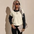 Colorblock Round-collar Long-sleeve Sweater Black