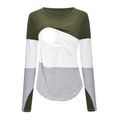 Camisola de amamentação de manga comprida Amamentação Clássico Bloco de Cor Riscas Costuras de tecido Malha Ponto contrastante Verde Escuro image 1