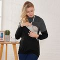Trendy Contrast Maternity Long-sleeve Hoodie Grey