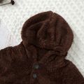 Baby 2pcs Brown Fuzzy Fleece Long-sleeve Hooded Crop Outwear and Trousers Set Brown