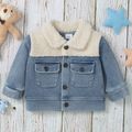 100% Cotton Baby Fleece Lapel Collar Splicing Denim Jacket Outwear Bluish Grey image 1