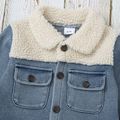 100% Cotton Baby Fleece Lapel Collar Splicing Denim Jacket Outwear Bluish Grey