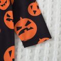 3pcs Baby Halloween Pumpkin Face Print Orange Long-sleeve Top and Overalls Set Orange