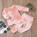 Ribbed 2pcs Tie Dyed Long-sleeve Baby Set Pink image 3