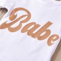 100% Pretty 3pcs Letter Print Ruffle Decor Short-sleeve Baby Set White image 3