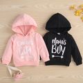 100% Cotton Letter Print Solid Long-sleeve Hooded Baby Sweatshirt Pink image 2