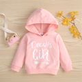 100% Cotton Letter Print Solid Long-sleeve Hooded Baby Sweatshirt Pink image 1