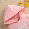 100% Cotton Letter Print Solid Long-sleeve Hooded Baby Sweatshirt Pink image 4
