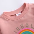 Baby-Langarm-Sweatshirt aus 100% Baumwolle mit Regenbogen- und Buchstabendruck rosa