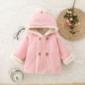 100% Cotton Baby Pink Thickened Fleece Lined Long-sleeve Hooded Double Breasted Outwear Pink image 1