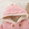 ملابس خارجية مزدوجة الصدر بغطاء للرأس وأكمام طويلة مبطنة بغطاء للرأس من القطن الوردي للأطفال بنسبة 100٪ زهري image 2