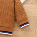 2pcs Baby Boy Brown Cable Knit Splicing Striped Long-sleeve Pullover Sweater and Trousers Set Brown