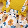 2pcs Baby Girl Yellow Ribbed Ruffle Long-sleeve Splicing Floral Print Faux-two Romper Set Yellow