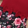 2pcs Baby Girl Red Ribbed Ruffle Long-sleeve Splicing Floral Print Skirted Romper Set Burgundy image 5