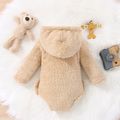 100% Cotton Baby Boy/Girl Solid Fuzzy Fleece Button Long-sleeve Hooded Romper Apricot